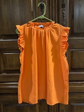 Bright Orange Ruffle Sleeve Blouse NWOT - Small